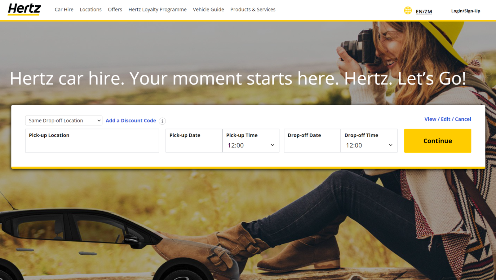 Hertz car rental home page