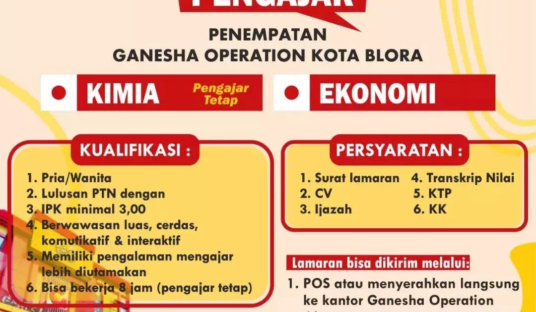 LOWONGAN KERJA PENGAJAR - GANESHA OPERATION KOTA BLORA | Loker Blora