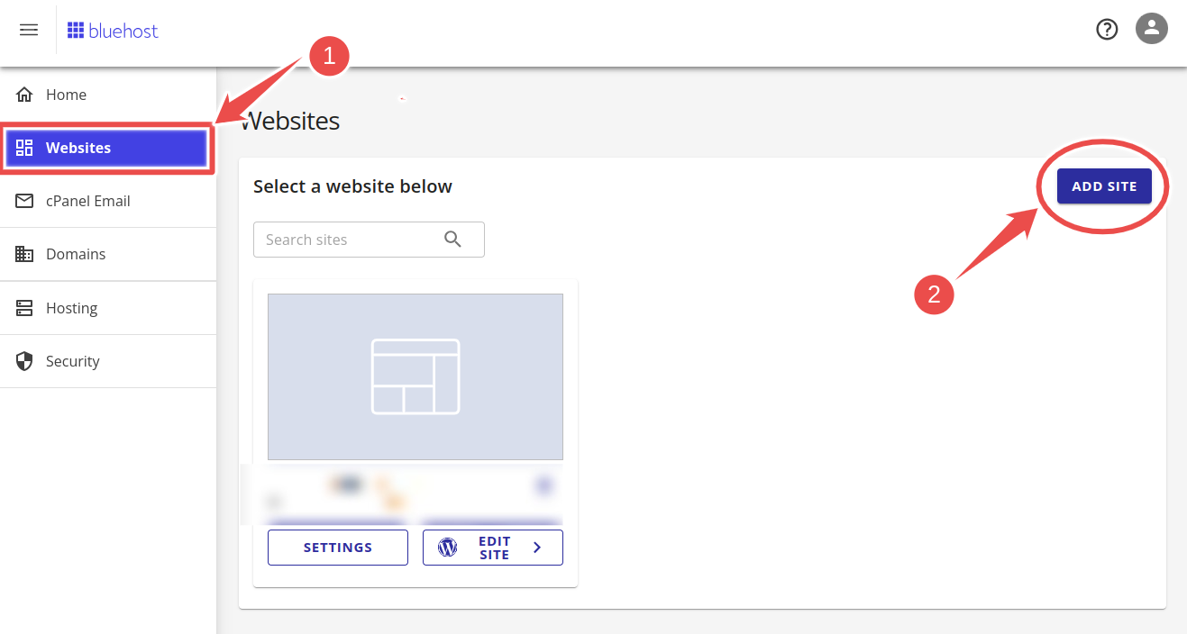 Adding a new site in Bluehost