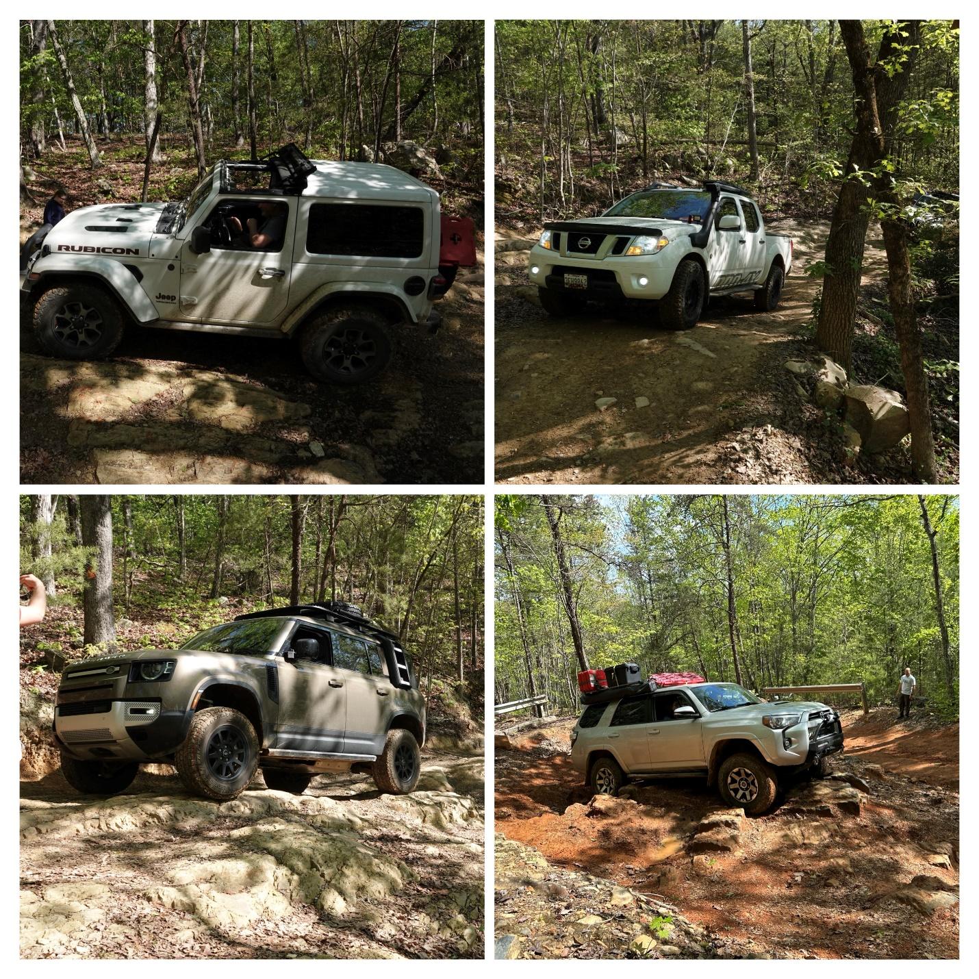 A four pictures of a white car in the woods

Description automatically generated