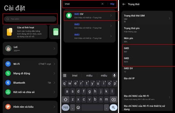 Tìm kiếm thông tin IMEI trên các dòng điện thoại Android