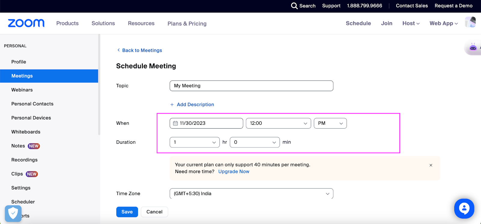 Create a Zoom meeting on web browser - Schedule a meeting