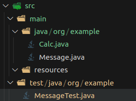 Imagem do artigo sobre testes unitários com a opção de MessageTest.java selecionada.