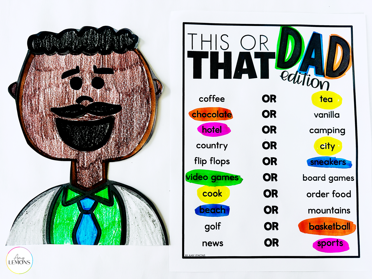 Father's Day drawing and This or That questionnaire about dad.