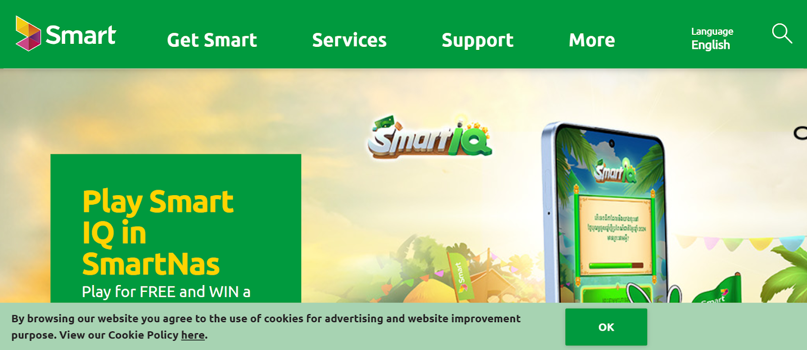 Smart Axiata website snapshot highlighting the services it offers.