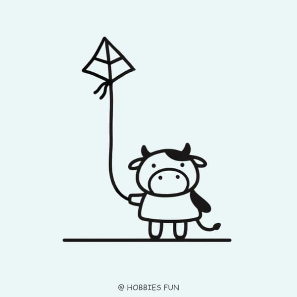 easy cute cow drawing, Cow with a Kite