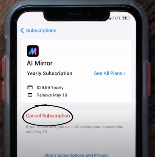 Click on the app and you will see a “Cancel Subscription” button in red color