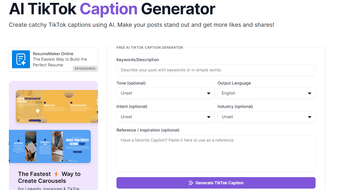 AI TikTok Caption Generator by AI Carousels