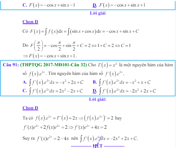 Công thức Nguyên hàm và bài tập từ đề thi có giải chi tiết