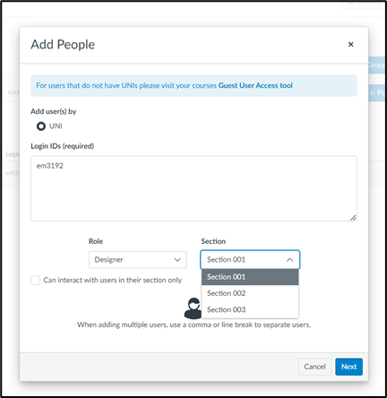 screenshot of "Add People" screen