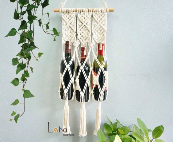 Beautifully made macramé wine holder