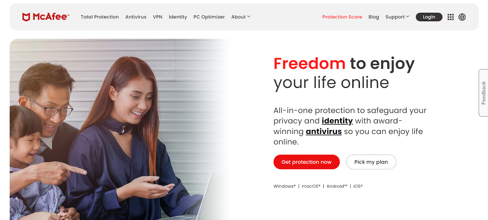 A screenshot of McAfee+'s website