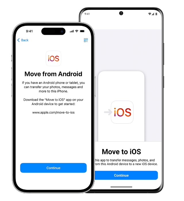 On your Samsung phone, download the Move to IOS app and open it. You can also scan the QR code on your new iPhone to open the app on Google Play