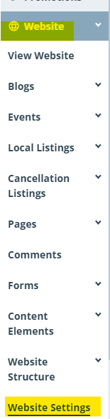 Website Settings Navigation
