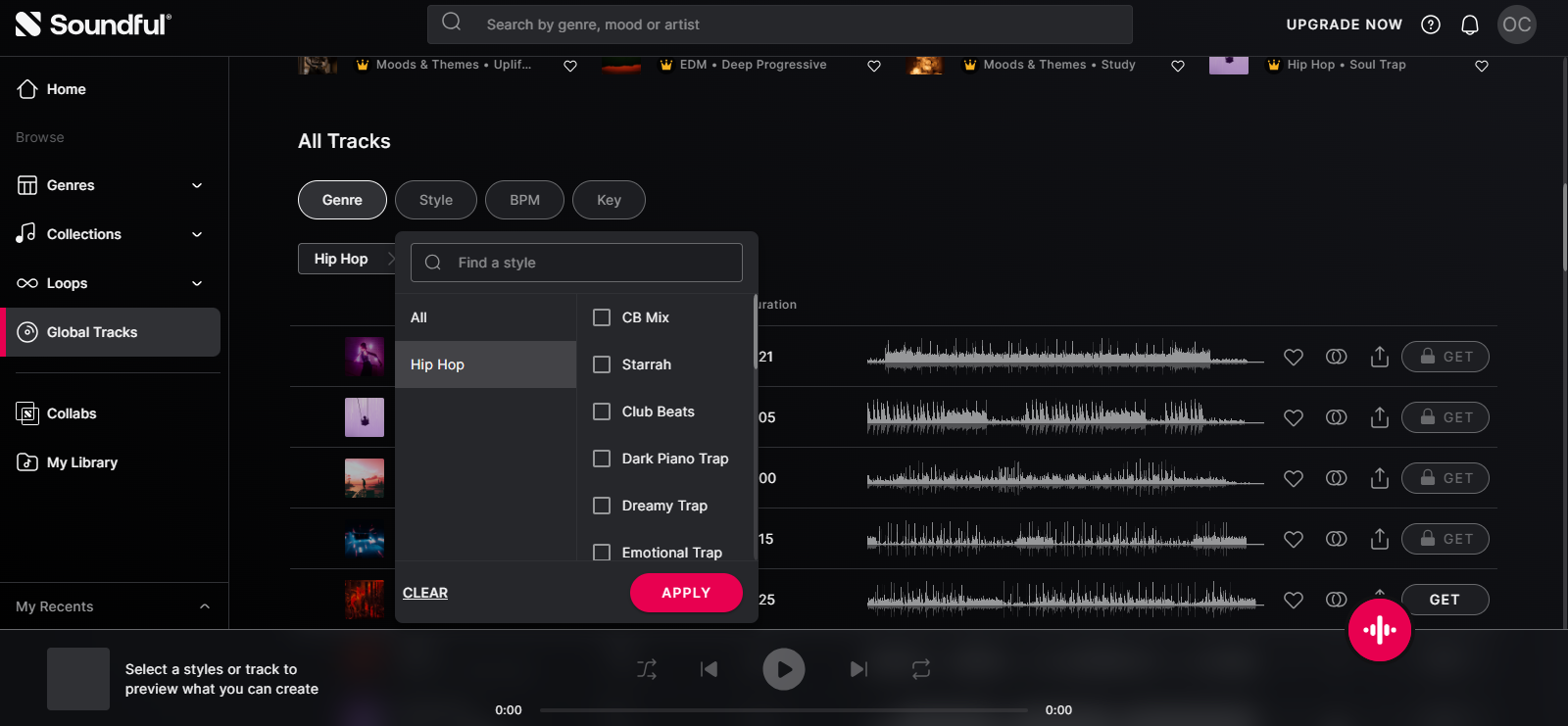 A screenshot of Soundful's editing Studio