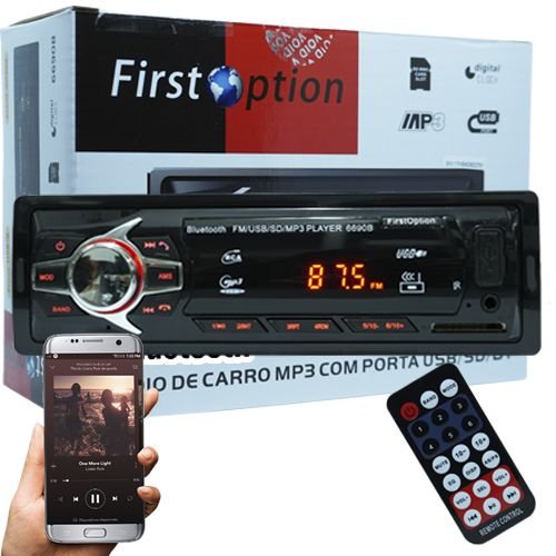 Auto Rádio Som Mp3 Player Automotivo Carro Bluetooth First Option 6680BSC Fm Sd Usb Controle