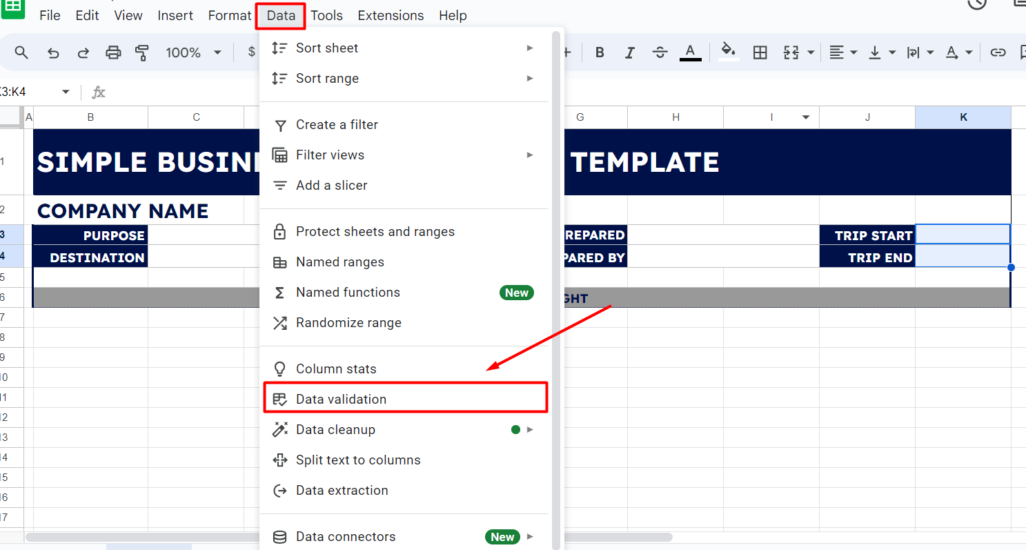 trip planner google sheet