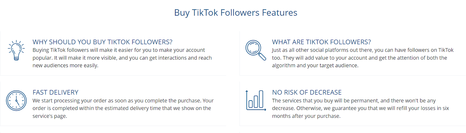 An informative snippet on why to buy TikTok followers highlighting fast delivery and permanent results.