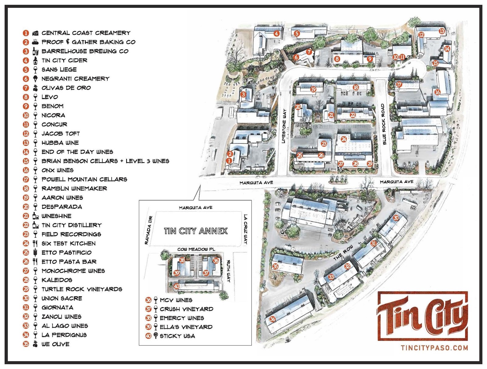 graphic map of Tin City in Paso Robles, California