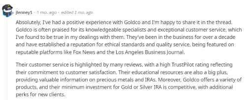 A positive Goldco review from someone who has had a good experience with the company. 