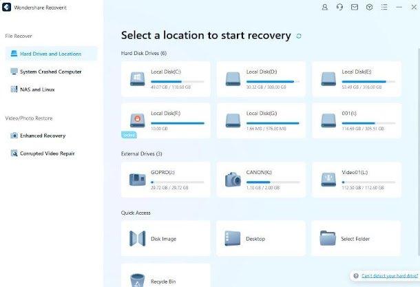 Select drive to recover hard drive data