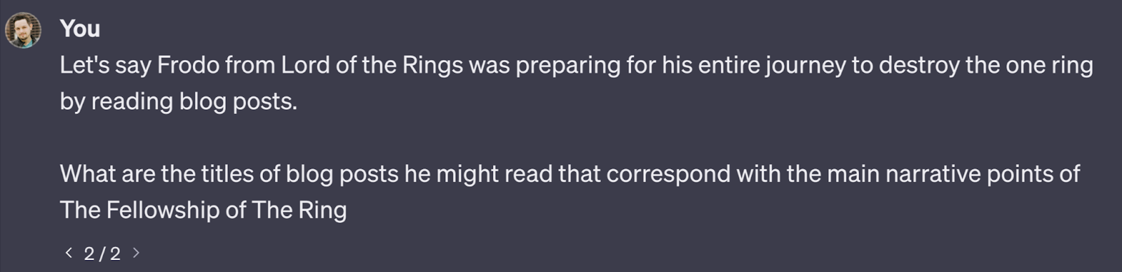 Let's say Frodo from "The Lord of the Rings" was preparing for his entire journey to destroy the one ring by reading blog posts. What are the titles of blog posts he might read that correspond with the main narrative points of The Fellowship of The Ring?