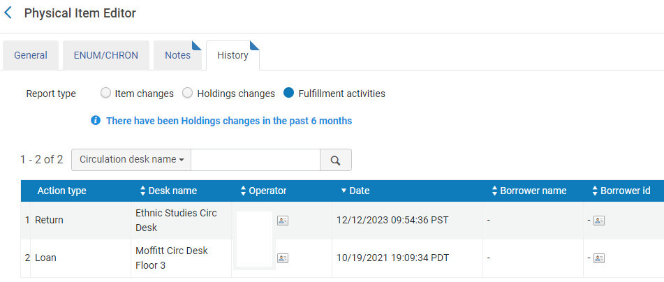 Fulfillment activities report on an item&apos;s History tab
