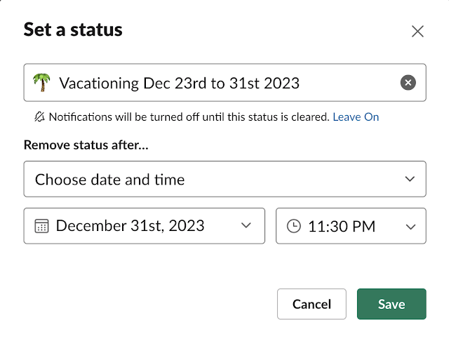 Slack Status on vacation