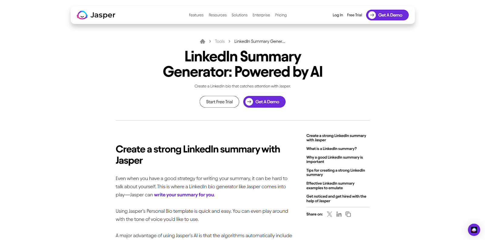 Jasper LinkedIn Summary Generator