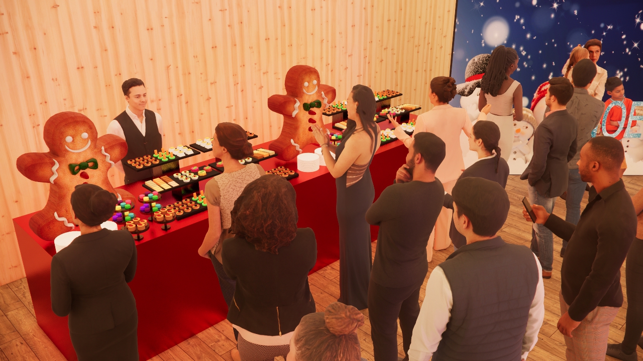 Goûter de Noël avec invités et serveurs