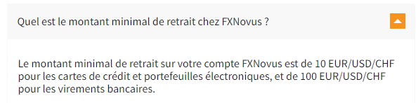 La page FAQ de FXNovus couvre toutes les informations nécessaires