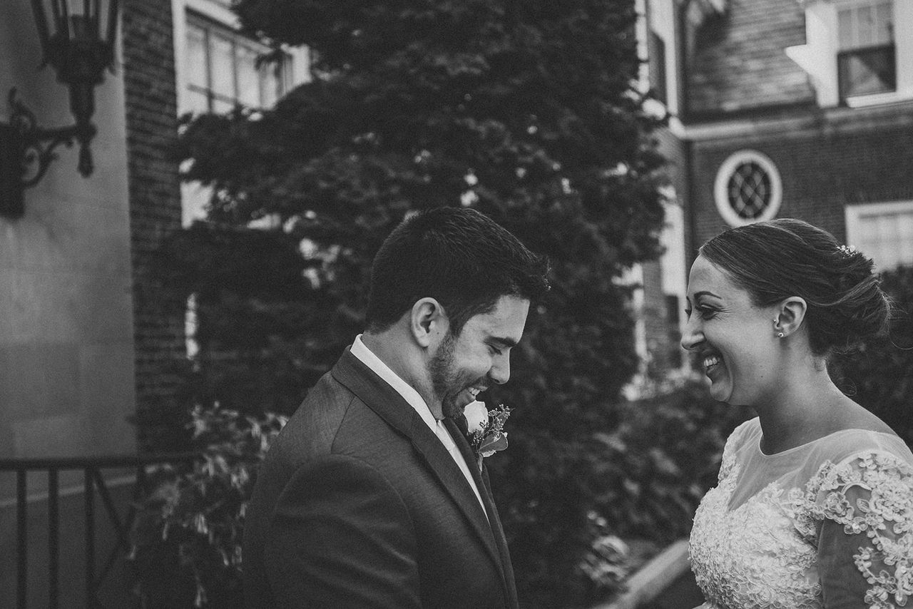 Bride and groom standing together
