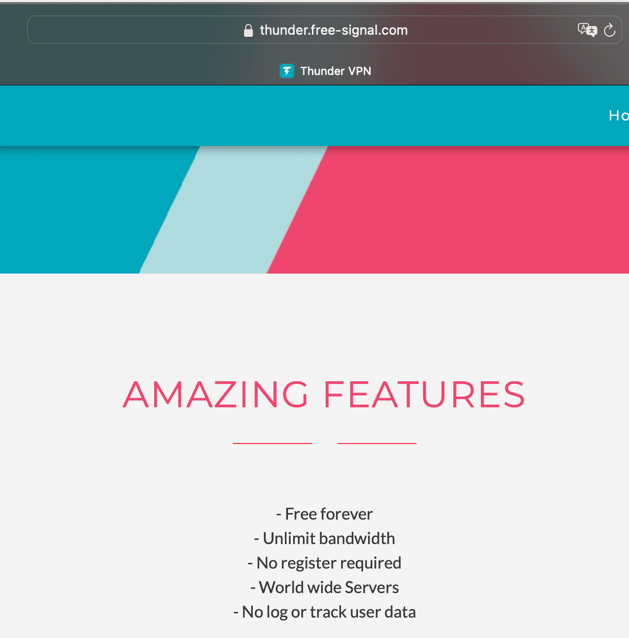 Official website describes Thunder VPN features