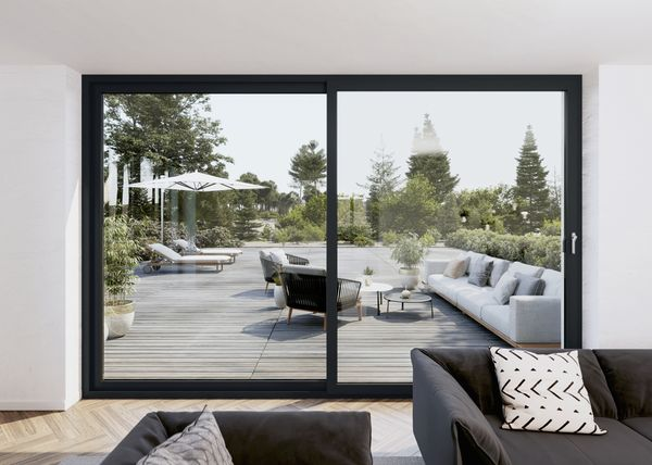 modern charcoal patio sliding doors
