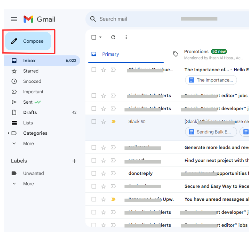 hitting the compose button in Gmail inbox