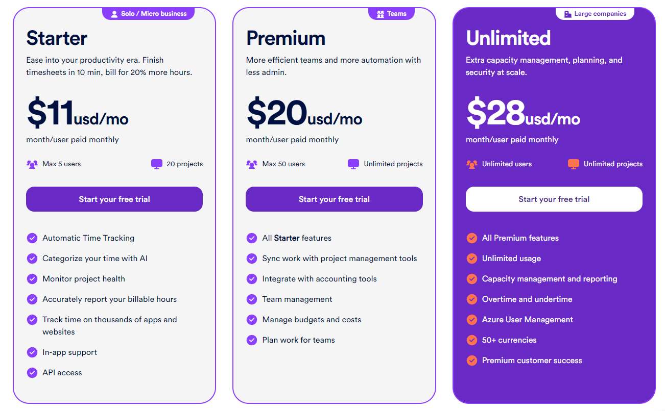 Pricing Plans for Timely