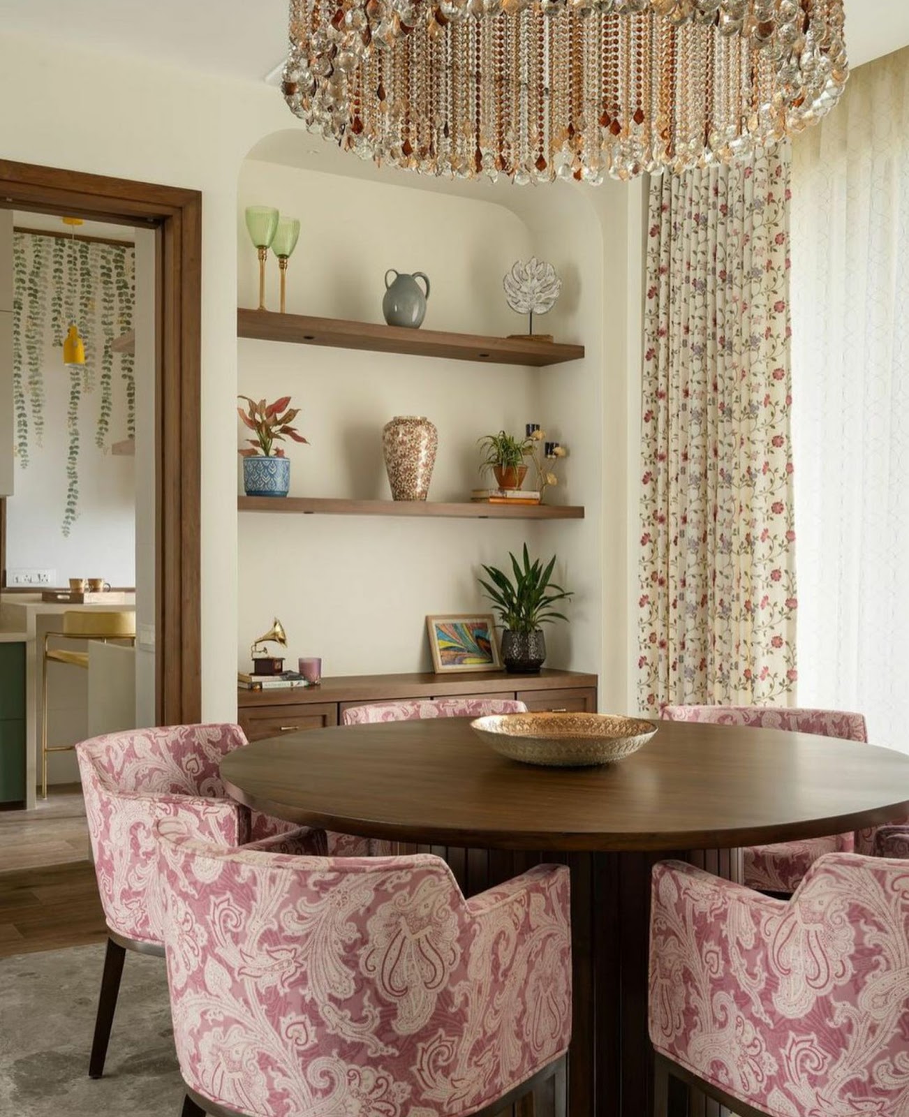 Vintage Dining Table with Chandelier