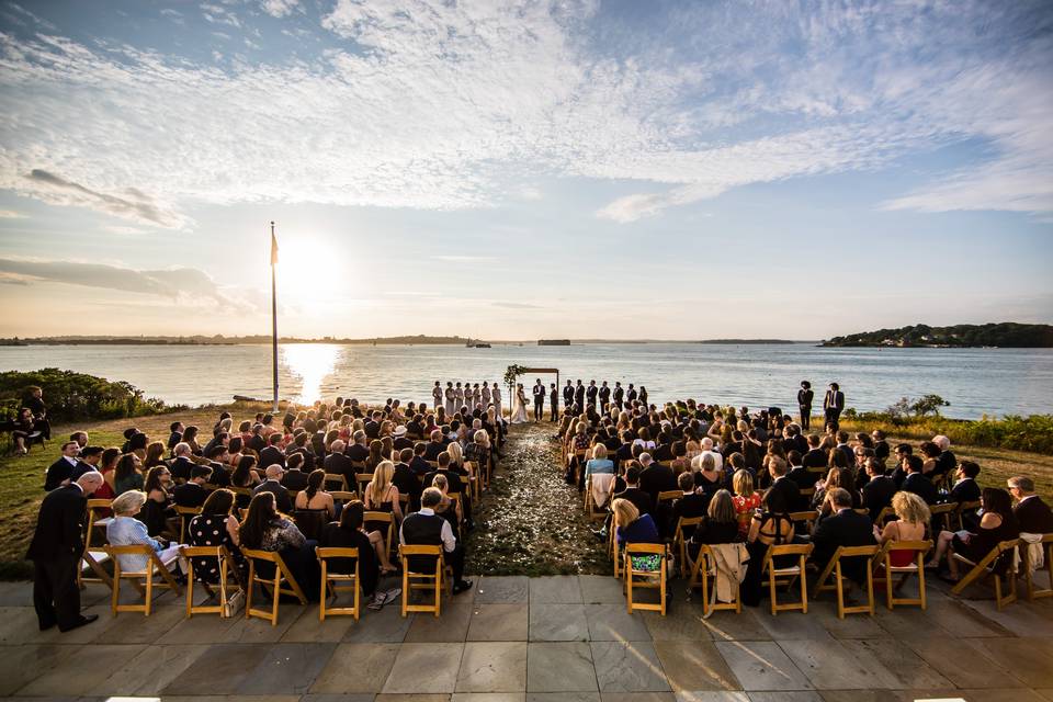 Beachfront wedding ceremony at House Island in Portland, ME