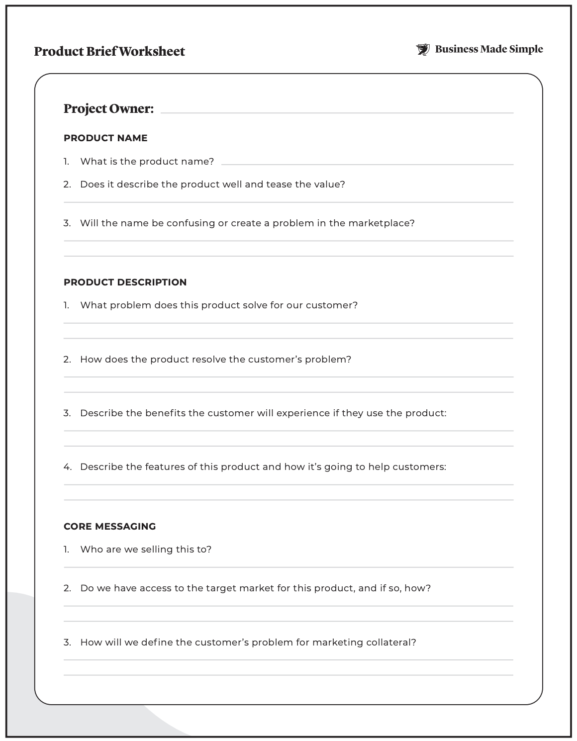 Product Brief Template Page 1