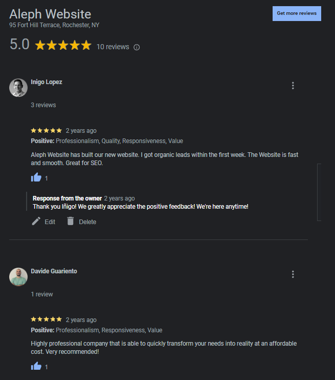 example of google reviews