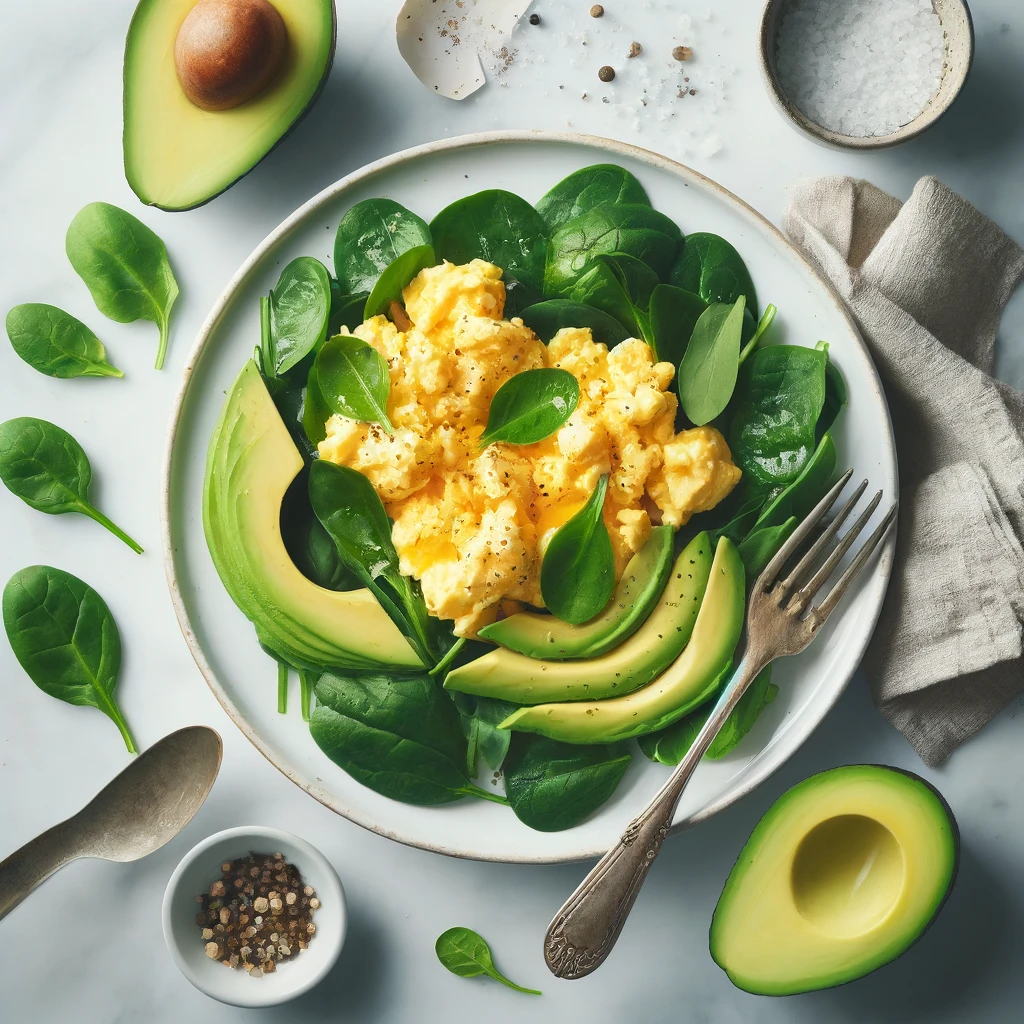 A plate of avocado and eggs

Description automatically generated