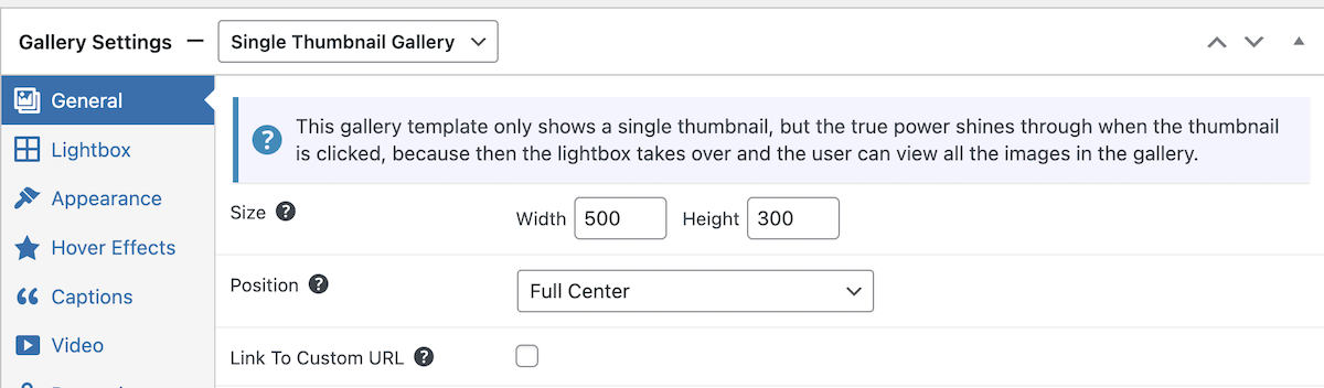 Set thumbnail dimensions within FooGallery settings