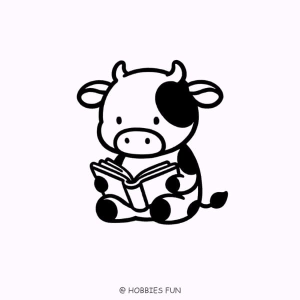 cow drawing for kids, Cow with a Book