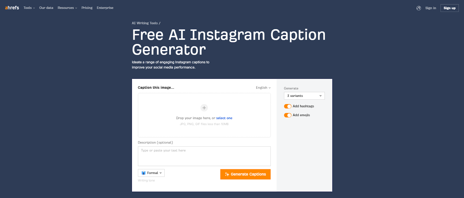 Ahrefs' Instagram Caption Generator