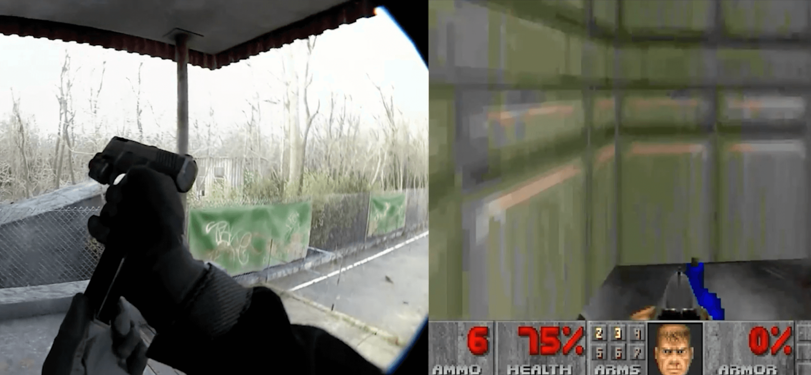Left: screengrab from Unrecord, 2003. Right: screengrab from Doom, 1993