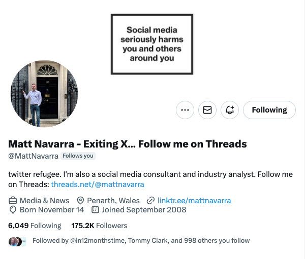 how to grow on Threads: Matt Navarra exits Twitter/X