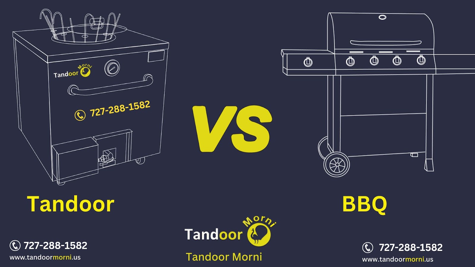 This graphic depicts bbq vs tandoor, with bbq tandoori food tasting better in a tandoor oven.