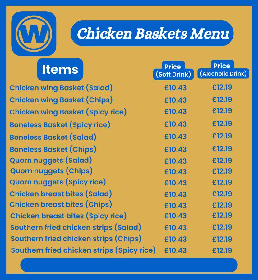 chicken baskets wetherspoon chicken menu