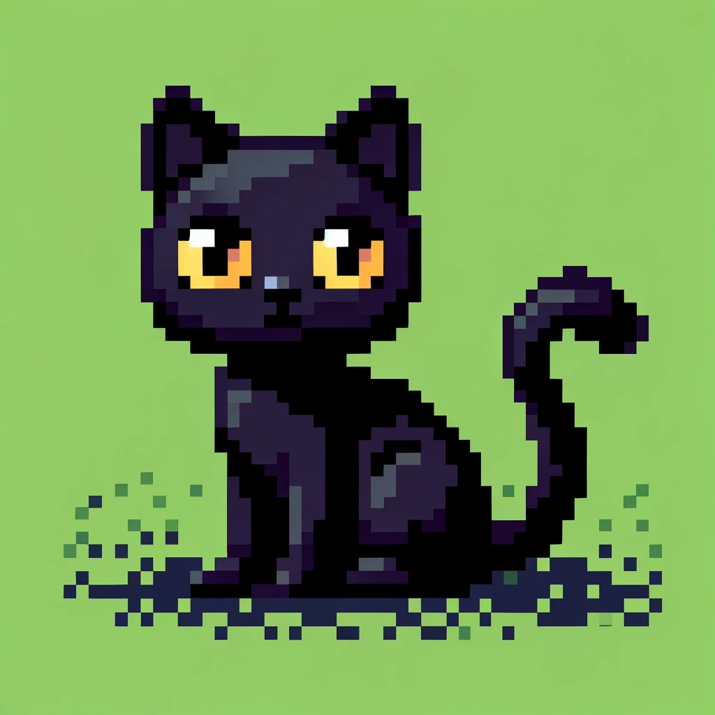 A pixelized image of a black cat