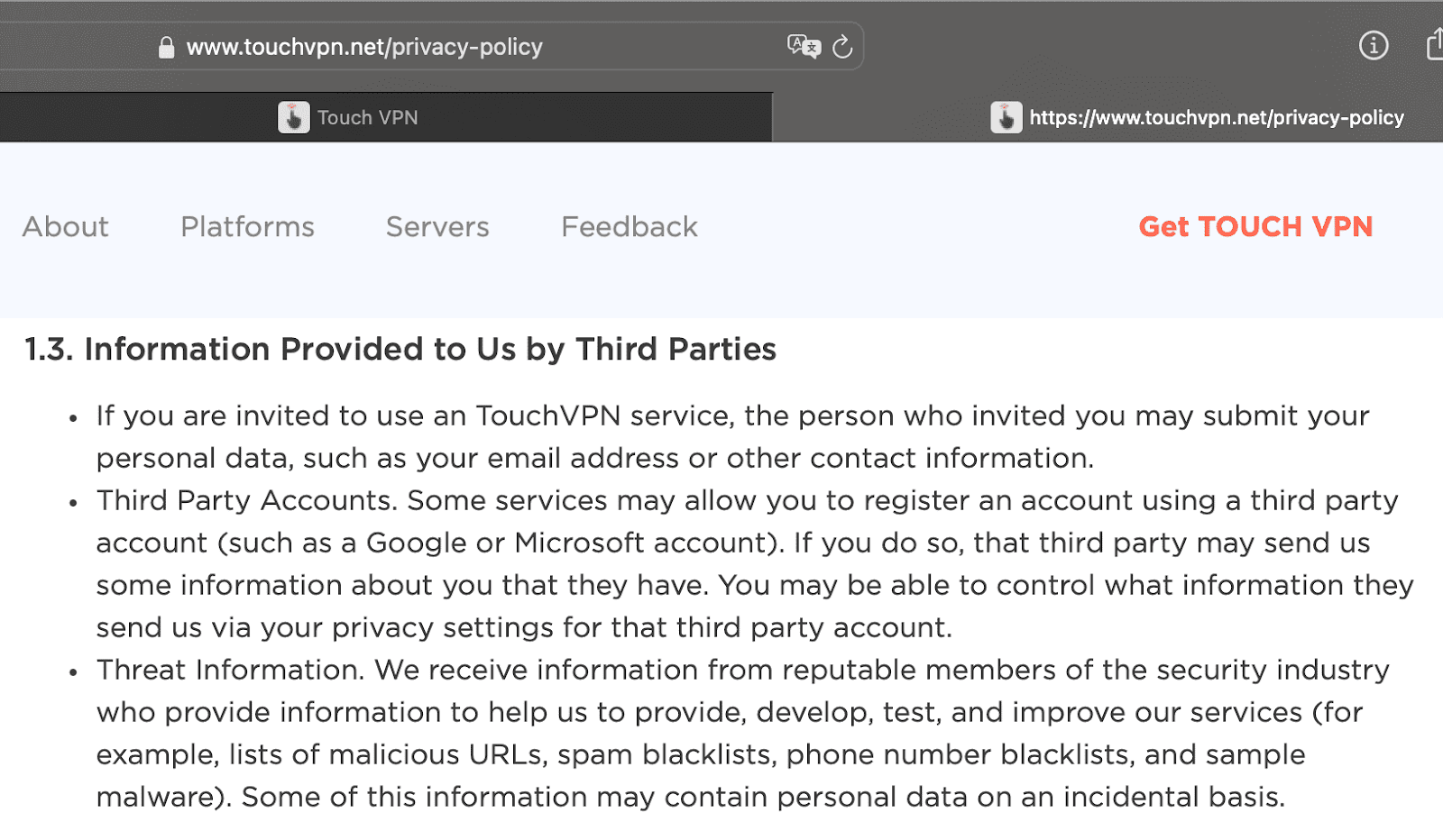 Information from the third parties